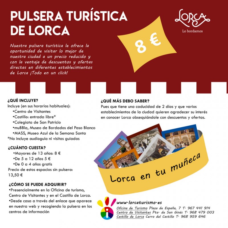 Lorca tourist wristband offers big discounts for the main attractions in Lorca