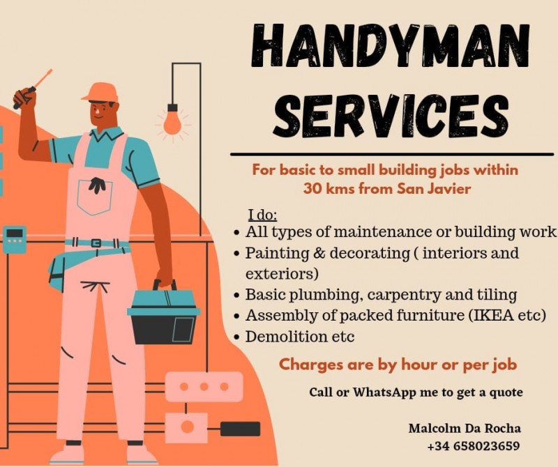 Handyman Malcolm for painting, decorating, building work and property maintenance in Murcia and Alicante