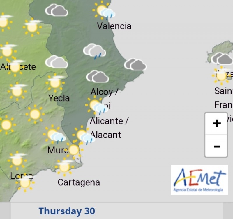 <span style='color:#780948'>ARCHIVED</span> - Cloudy skies and rain ahead in Alicante: September 30 and October 1