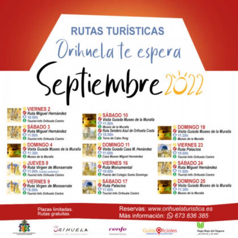 Free tourist tours in and around Orihuela: September 8-25