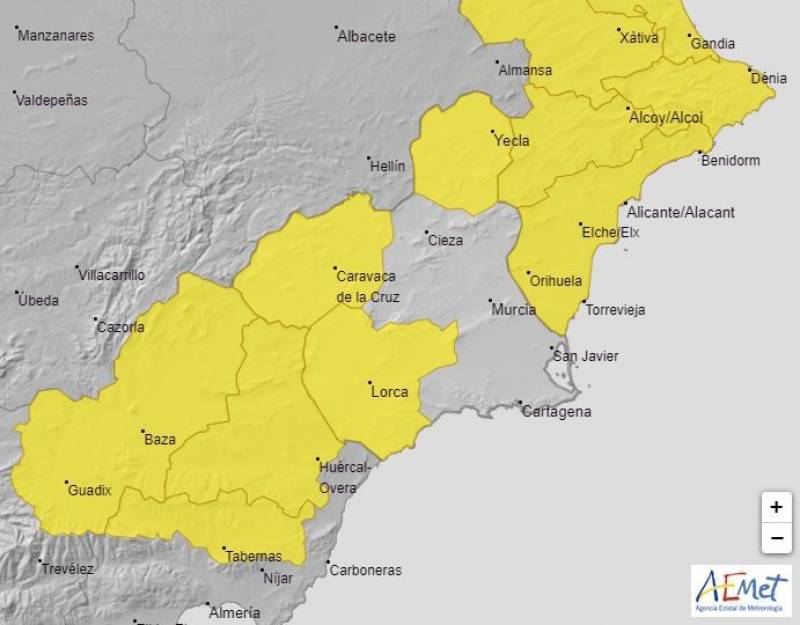 Yellow weather alerts for rain in Murcia: Weekend weather forecast September 22-25