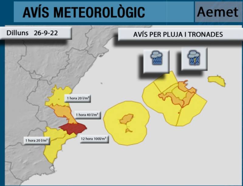 <span style='color:#780948'>ARCHIVED</span> - Alicante starts the week on orange alert for heavy rain: weather outlook September 26-29