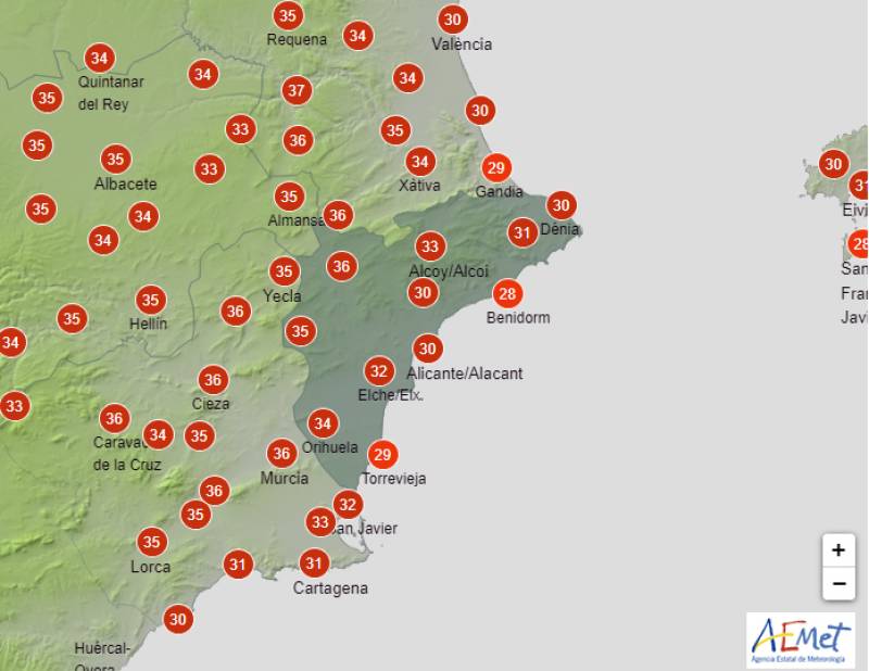 Hot weekend ahead with alerts for high temps: Alicante weather forecast August 17-20