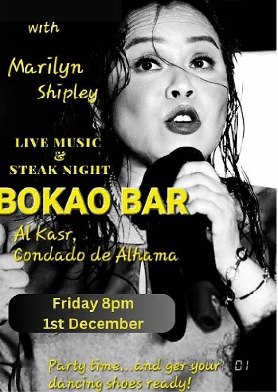 December 1 Steak Night and popular singer Marilyn Shipley at the Bokao Bar Condado de Alhama Golf Resort