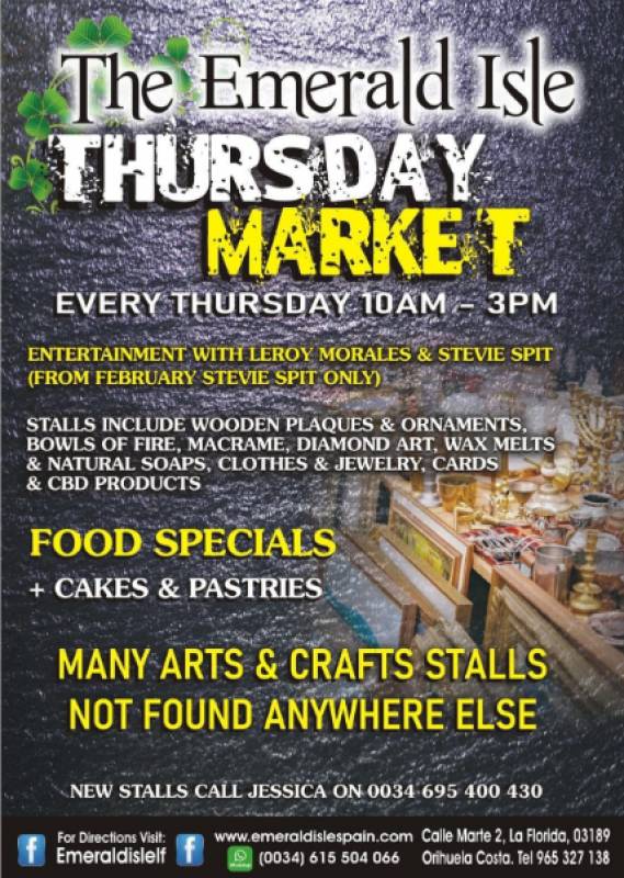 Craft market every Thursday in La Florida, Orihuela Costa