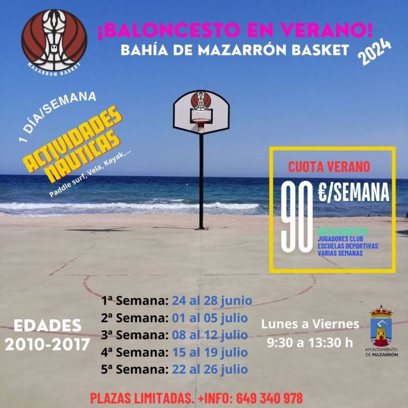 June 24 to July 26 Intensive basketball mornings for children in Mazarron
