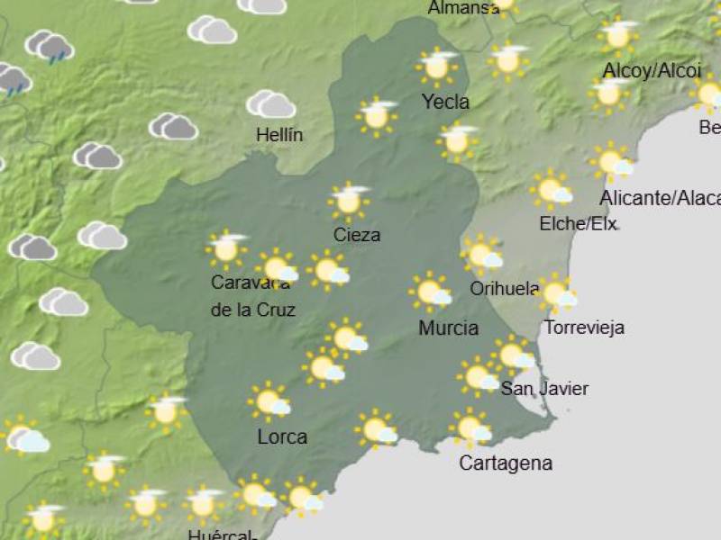 A sunny week forecast with no rain: Murcia weekly weather November 18-24