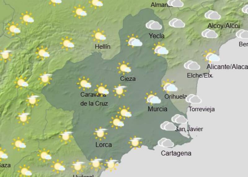 Thunderstorms forecast as freezing temps ease off: Murcia weekend weather January 16-19