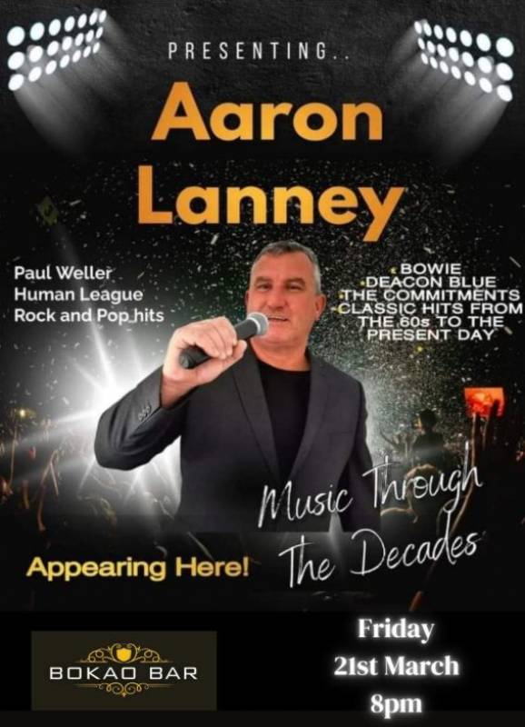March 21 Aaron Lanney performing live at Bokao Bar, Condado de Alhama