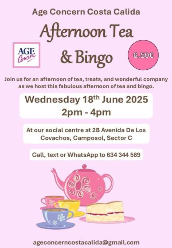 June 18 Age Concern Afternoon Tea at Camposol Social Centre