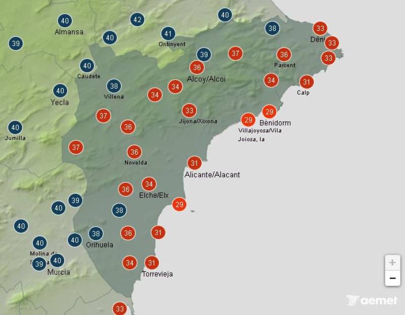 Extreme temperature alerts: Alicante weather forecast July 17-20