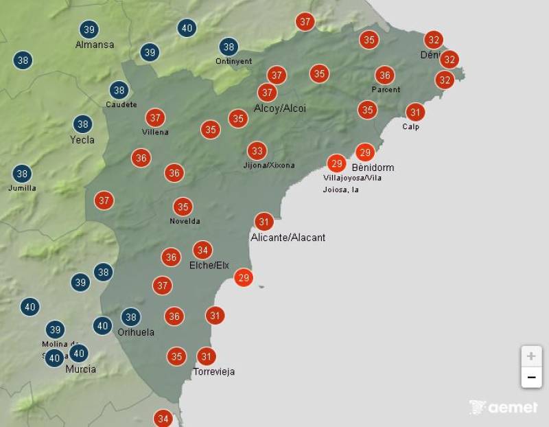 Extreme temperature alerts: Alicante weather forecast July 17-20
