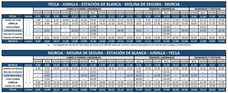 New evening bus service from Yecla to Jumilla