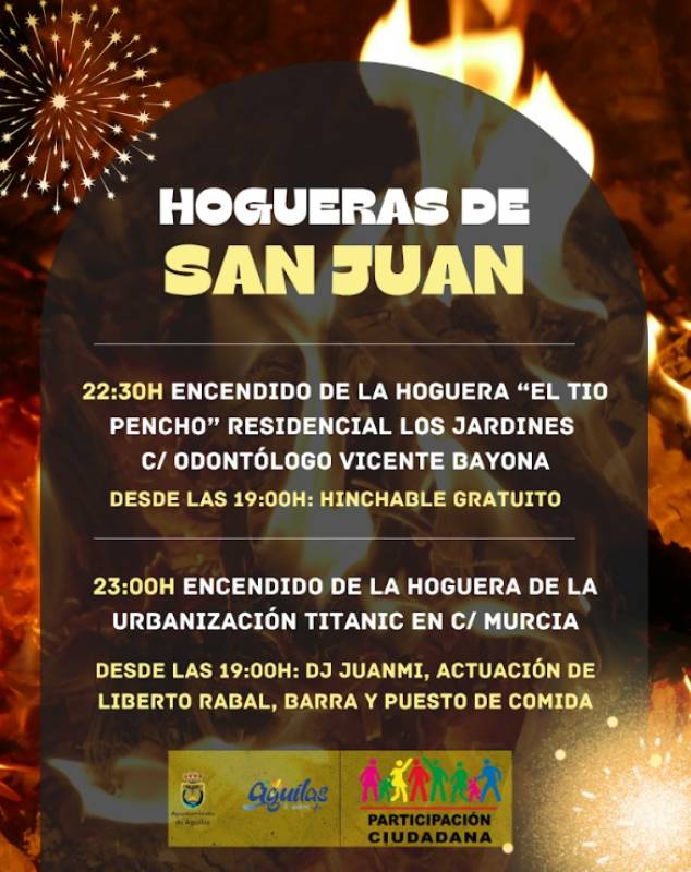 June 23 Official San Juan bonfires in Águilas